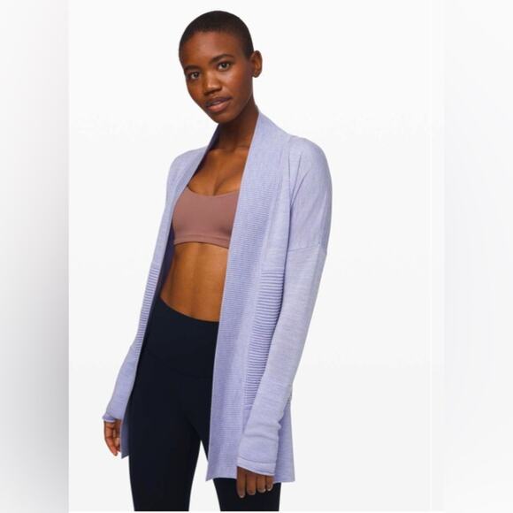 Lululemon womens 4 sit in lotus wrap ll heathered lavender merino wool cardigan - Picture 1 of 15
